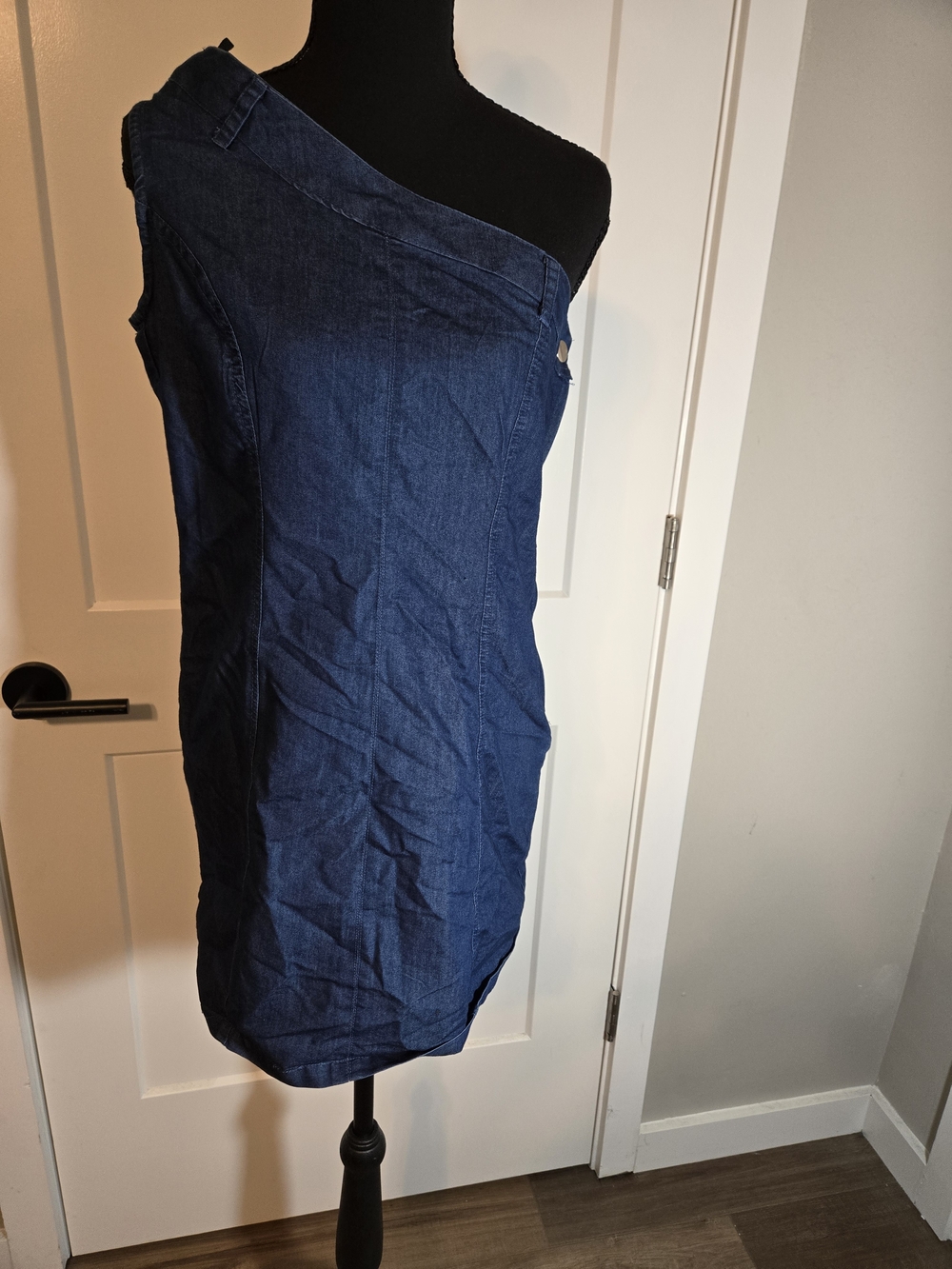 Thread Story One Shoulder Denim Asymmetric Mini Dress Size Small